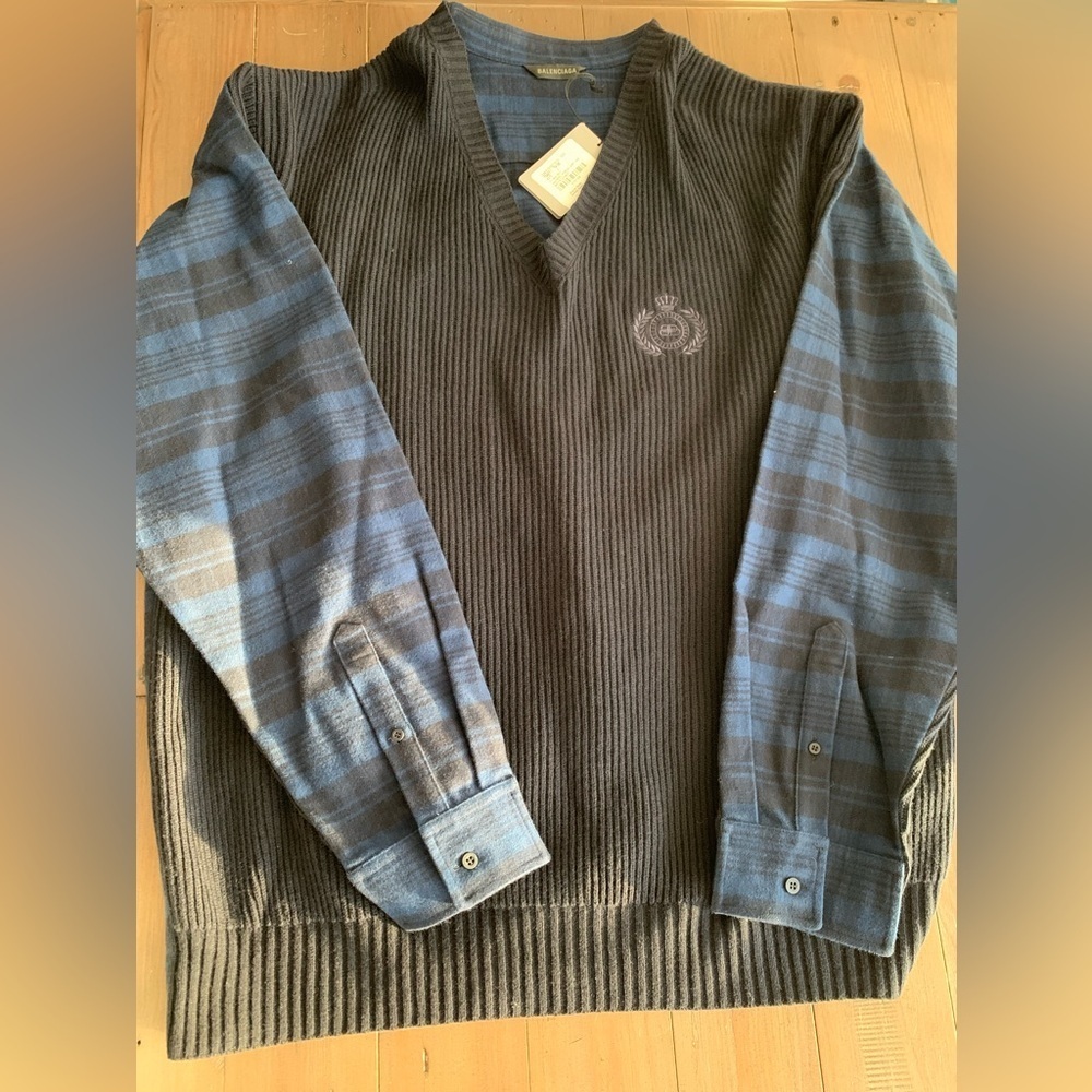 Balenciaga Mens Cashmere Wool Hybrid Plaid Sweater NWT